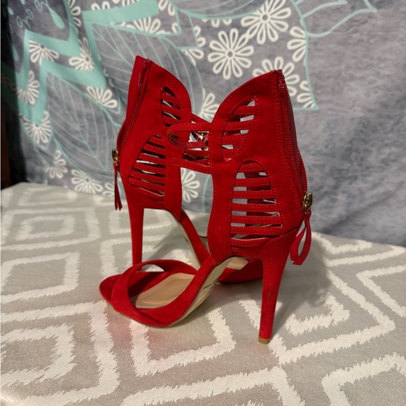 JustFab Vibrant Red Strappy Heels - Picture 1 of 5
